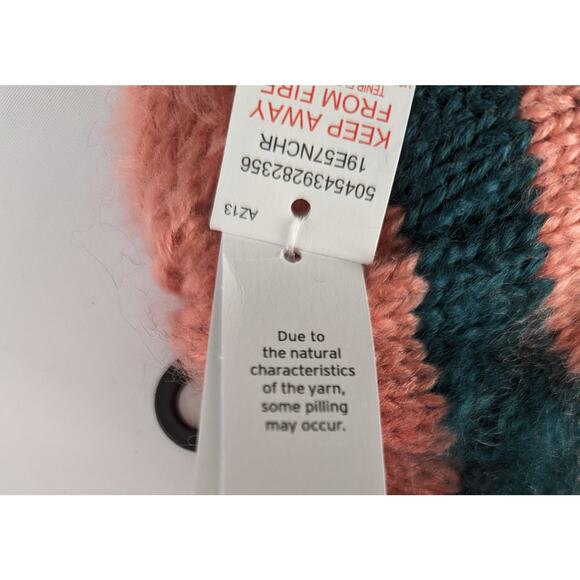 Topshop Fuzzy Knit Beanie Pink Teal Gray Striped Winter Hat - Picture 6 of 7